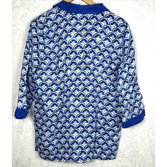 Sigrid Olsen Women's Blouse 100% Linen Blue White Size Medium NWT - Picture 6 of 7